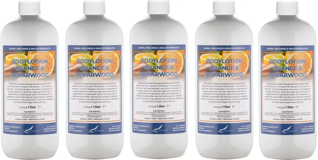 Splashbox Cosmetics Bodylotion Sweet Orange & Cedarwood 1L - 5 Stuks
