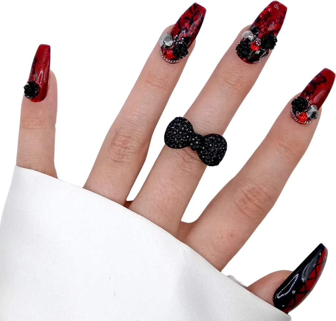 SD Press on Nails No 98 O Fortuna Luxury's Plaknagels - 20 Stuks - Gothic - XL Ballerina Coffin