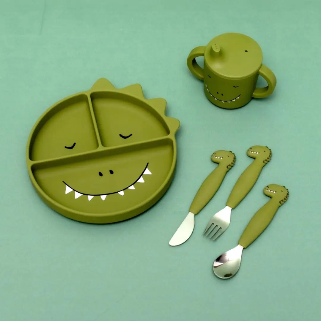 Trixie Baby Bestek Mr. Dino Eetset - Siliconen - Groen