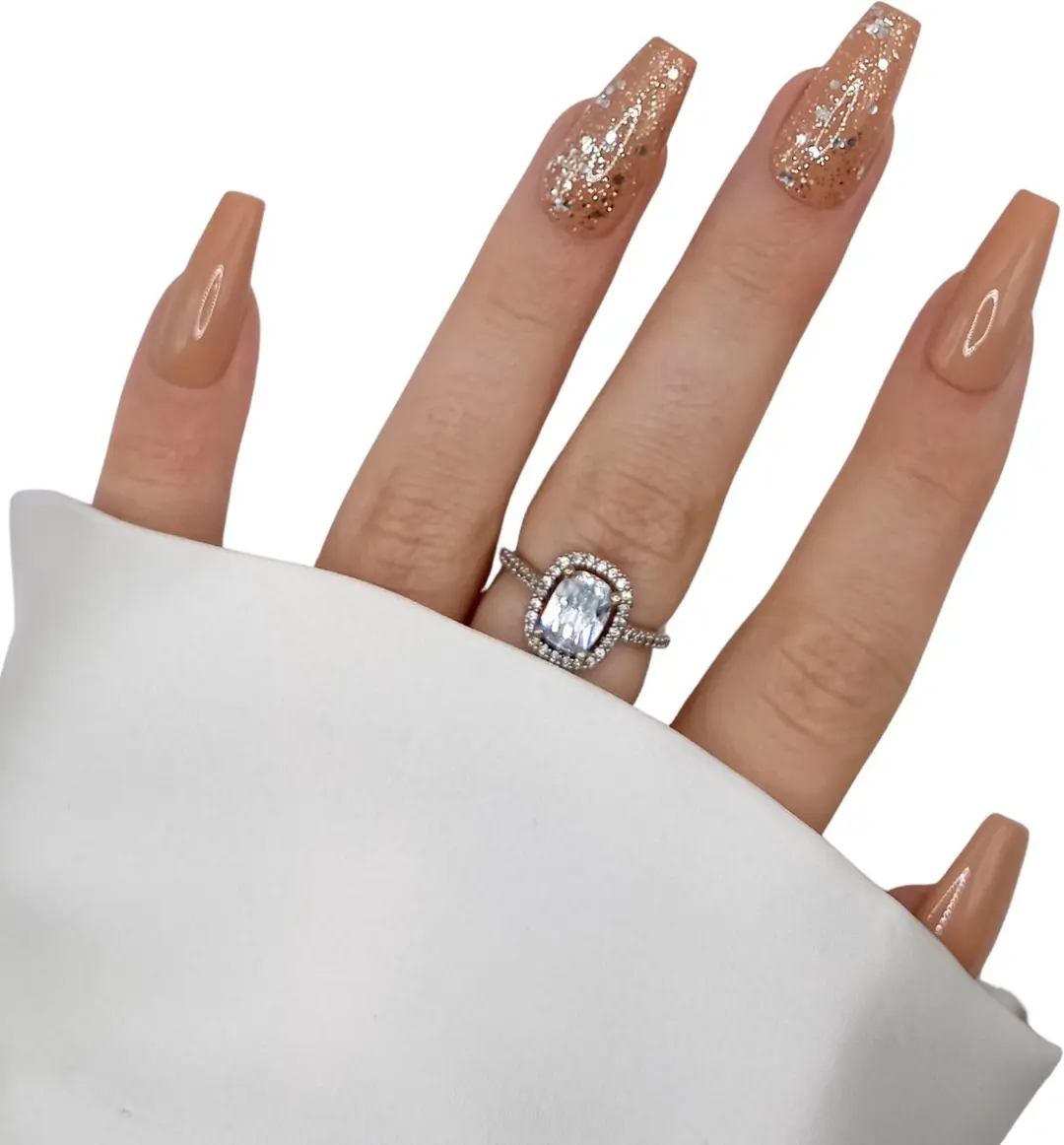 SD Press on Nails B-233 Plaknagels - 20 Stuks - Nude Glitter