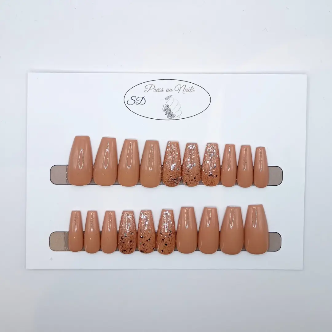 SD Press on Nails B-233 Plaknagels - 20 Stuks - Nude Glitter