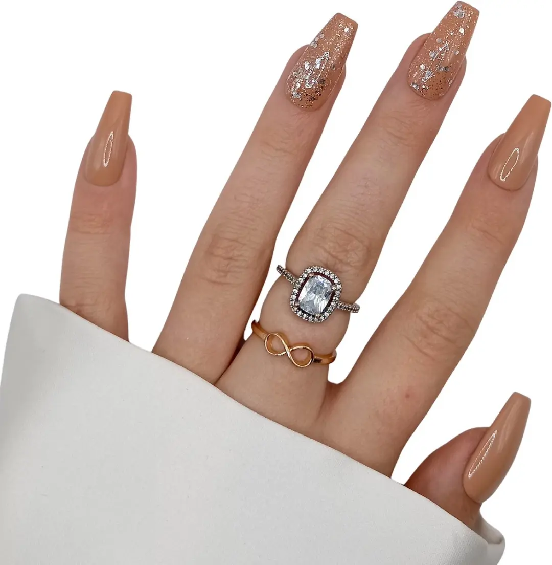 SD Press on Nails B-233 Plaknagels - 20 Stuks - Nude Glitter