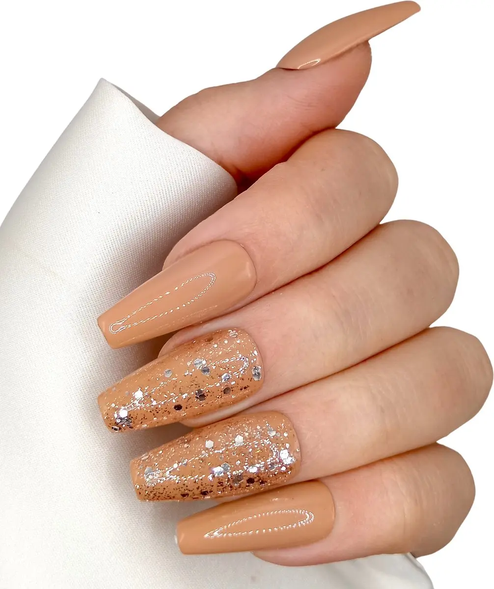 SD Press on Nails B-233 Plaknagels - 20 Stuks - Nude Glitter