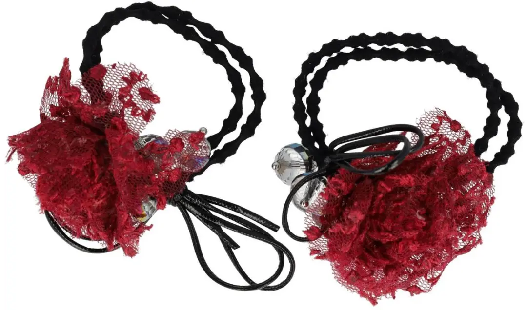 Haarsoires Haarelastieken Bloem 4cm - Zwart Rood - 2 Stuks