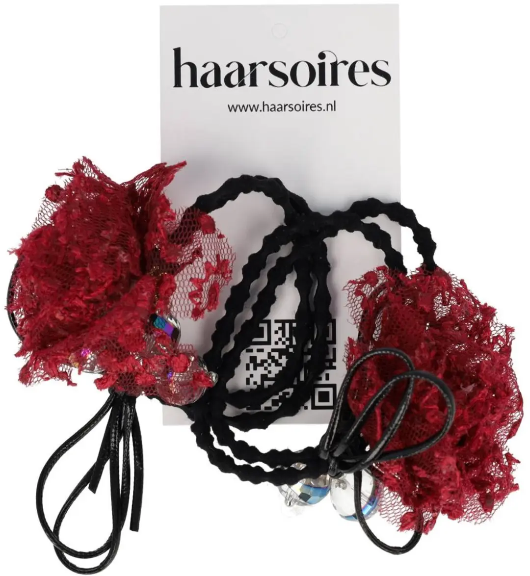 Haarsoires Haarelastieken Bloem 4cm - Zwart Rood - 2 Stuks