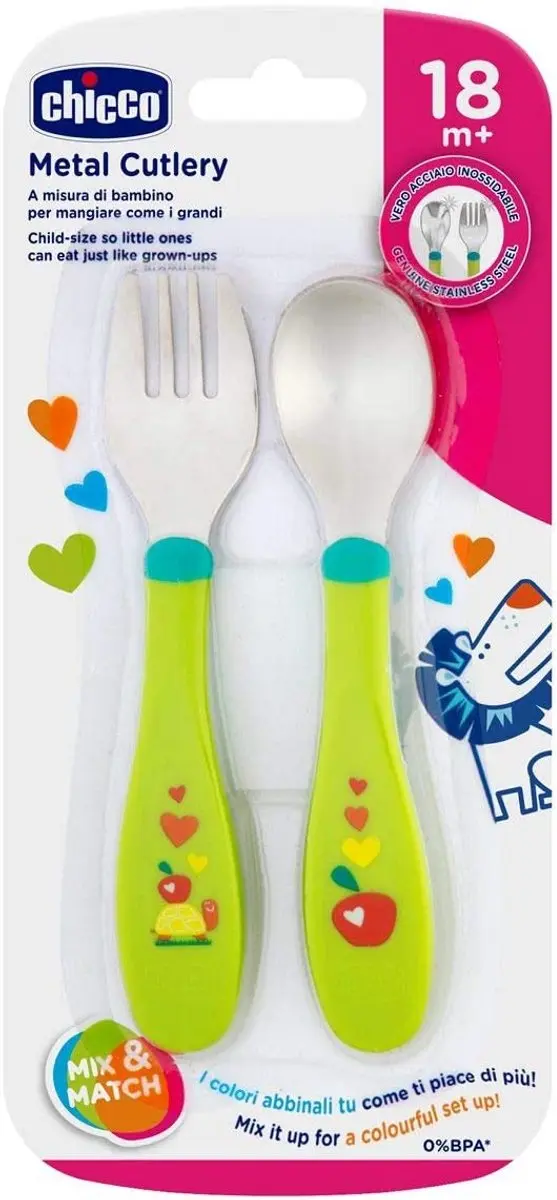 Chicco Metaal Bestek - 2 Stuks Lichtgroen