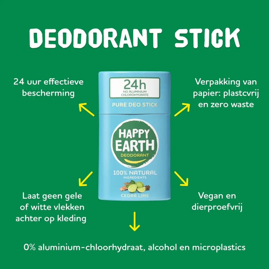 Happy Earth Deo Stick Cedar Lime 75ml - 6 Stuks