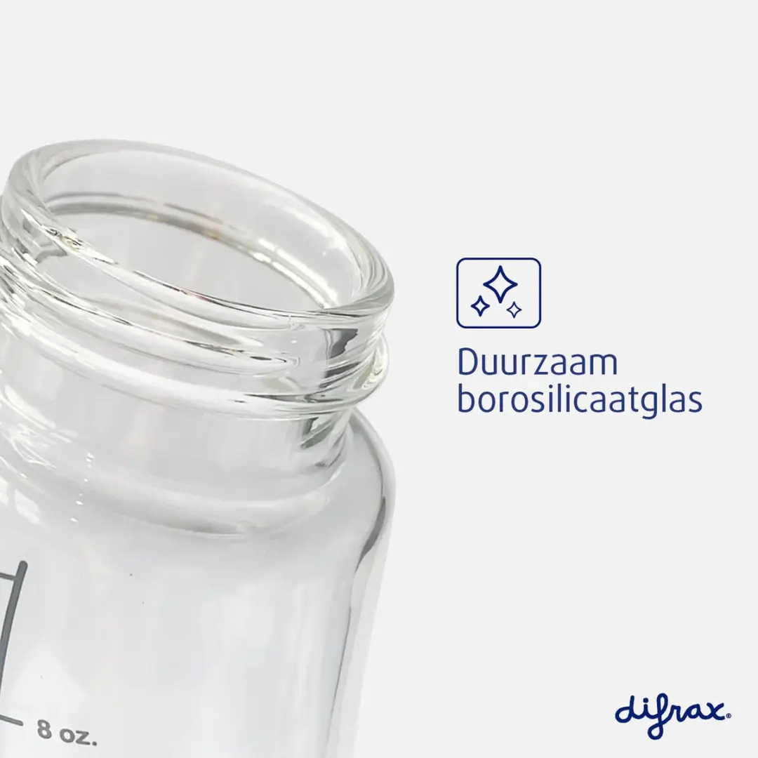 Difrax Natural Glazen Babyfles 250ml - Lichtroze - afbeelding 3 van 6