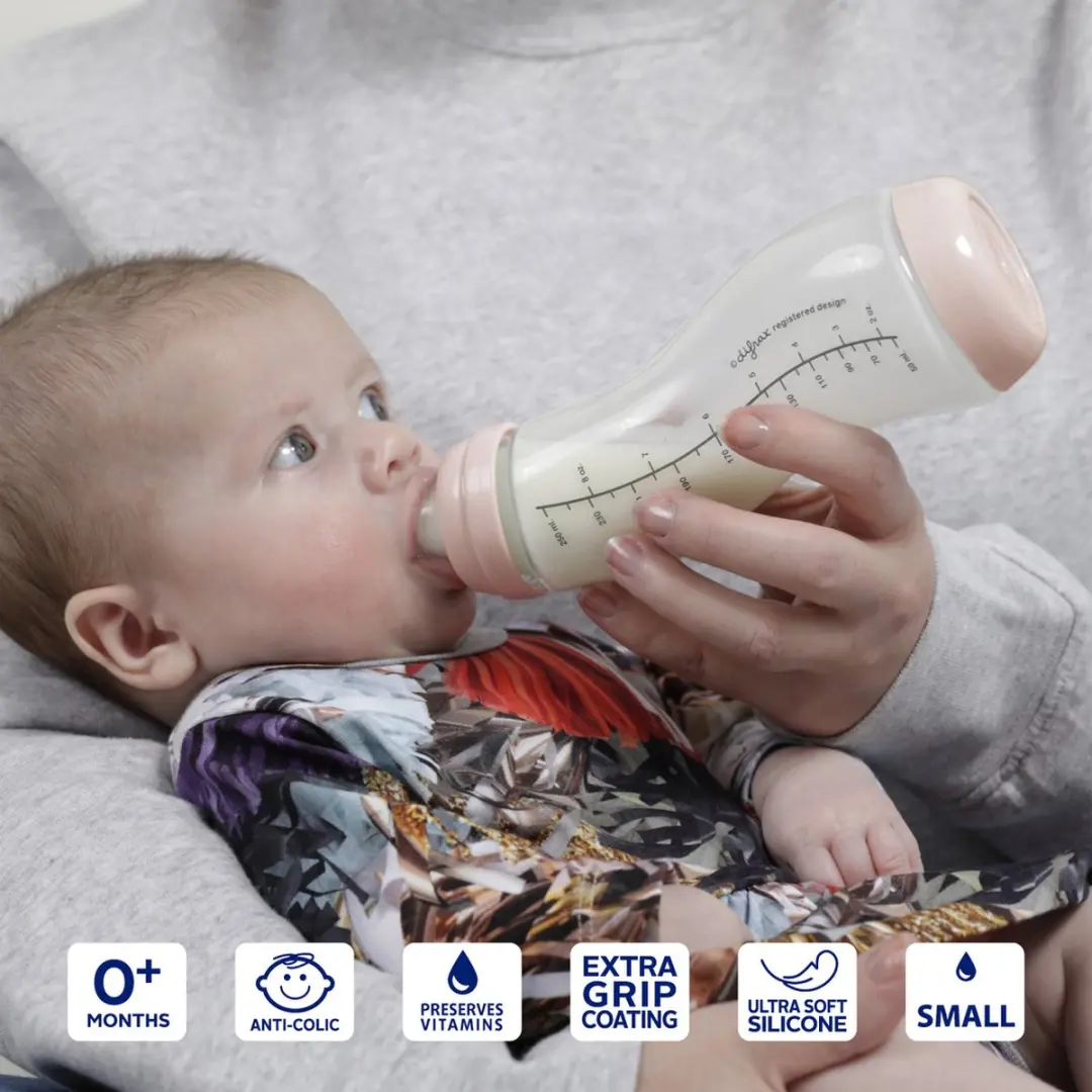 Difrax Natural Glazen Babyfles 250ml - Lichtroze - afbeelding 2 van 6