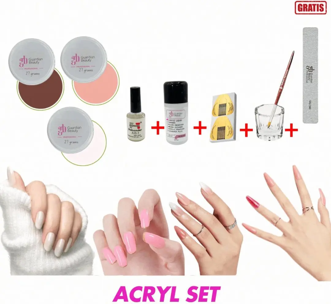 Guardian Beauty Acrylpoeder Set 3 Kleuren 81ml - Donker Bruin/Wit/Perzik Roze