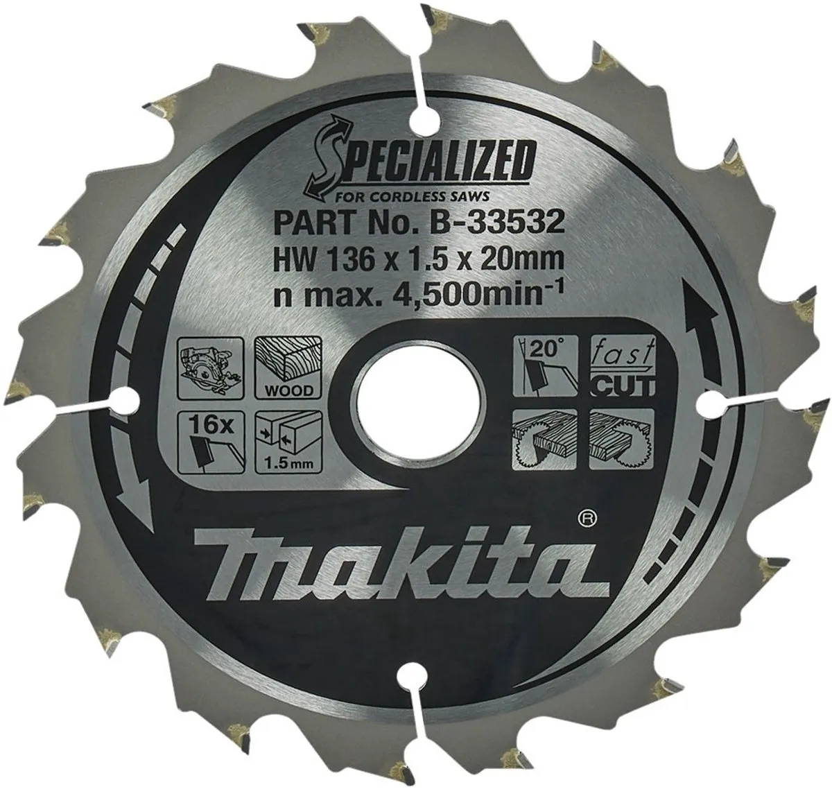 Makita B-33532 Cirkelzaagblad Hout 136mm 16T