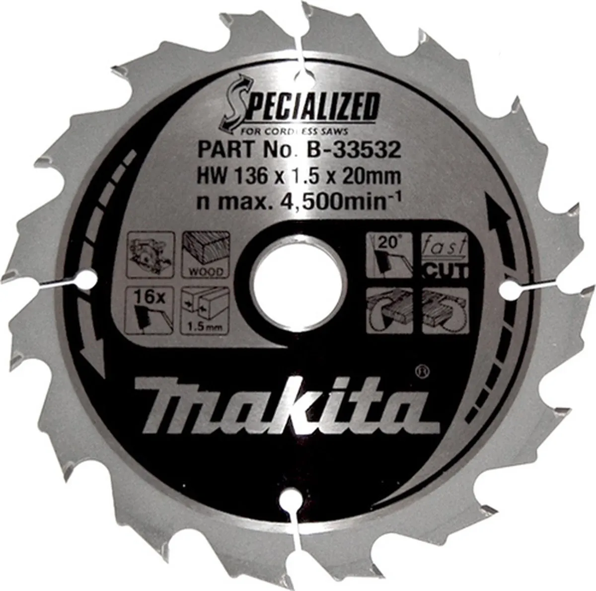 Makita B-33532 Cirkelzaagblad Hout 136mm 16T