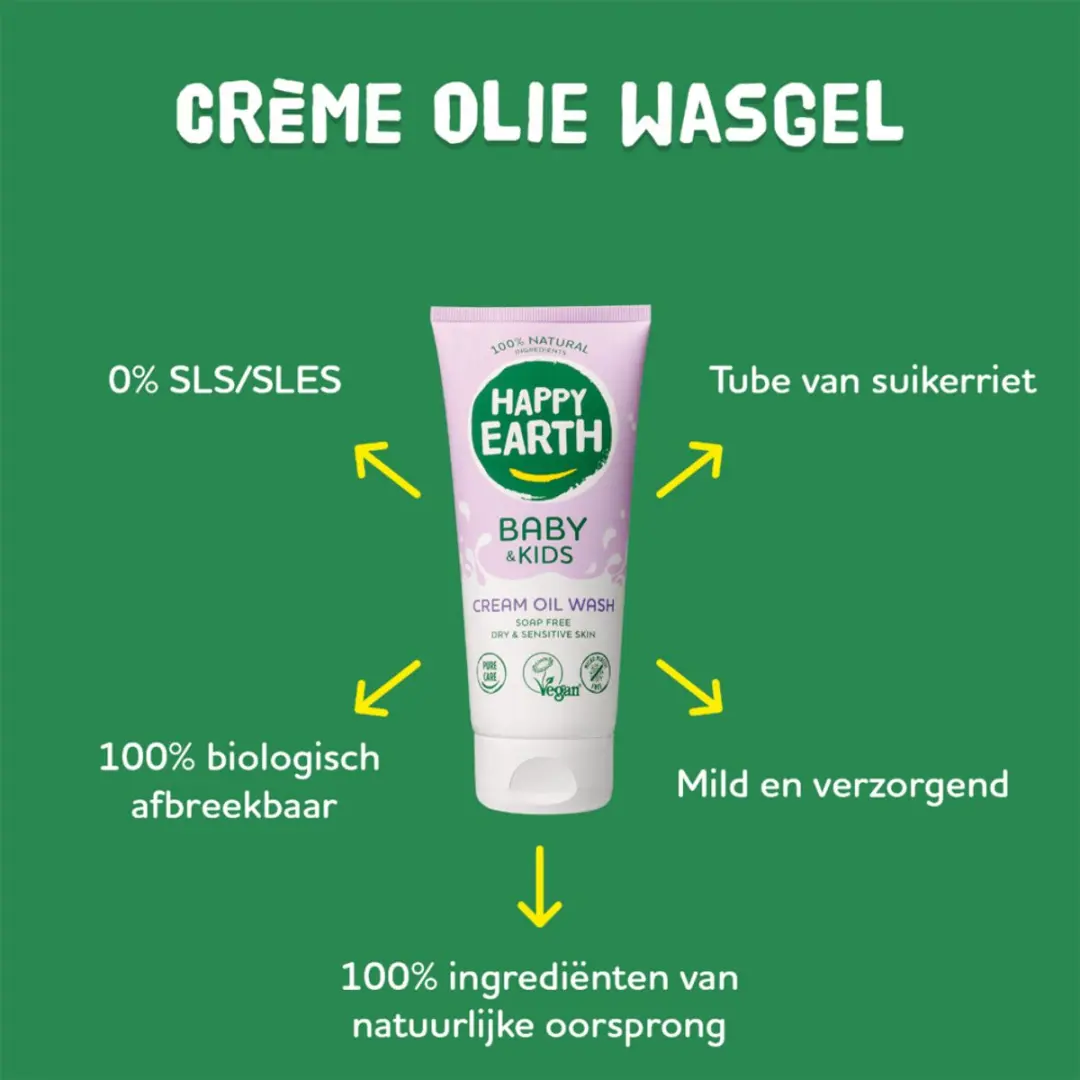 Happy Earth Baby & Kids Crème Olie Wasgel 200ml