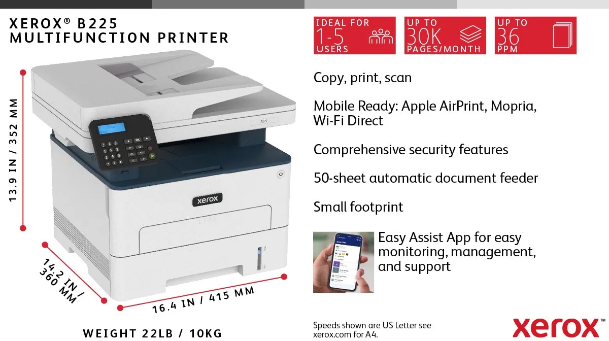 Xerox B225V_DNI Laserprinter - 251 Vel - Wit