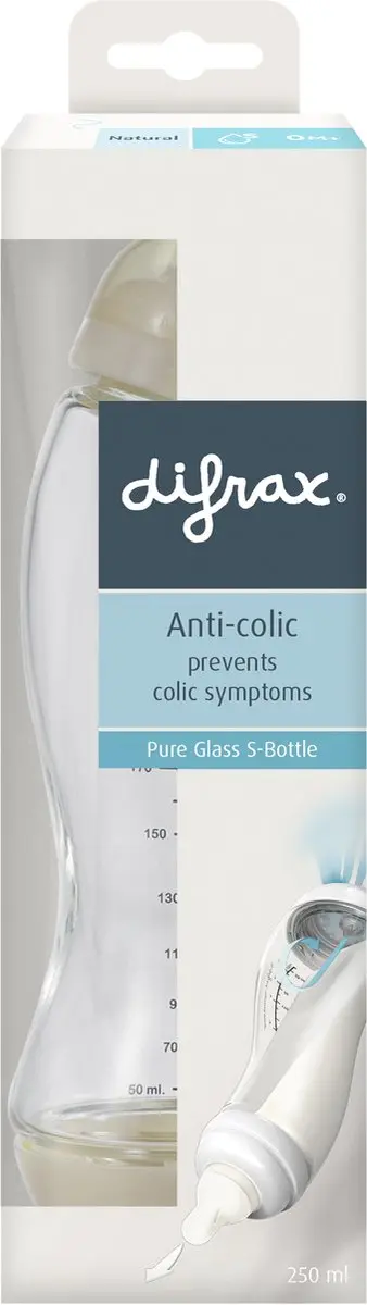 Difrax Glazen Natural S-fles 250ml - Anti-koliek - Ivory