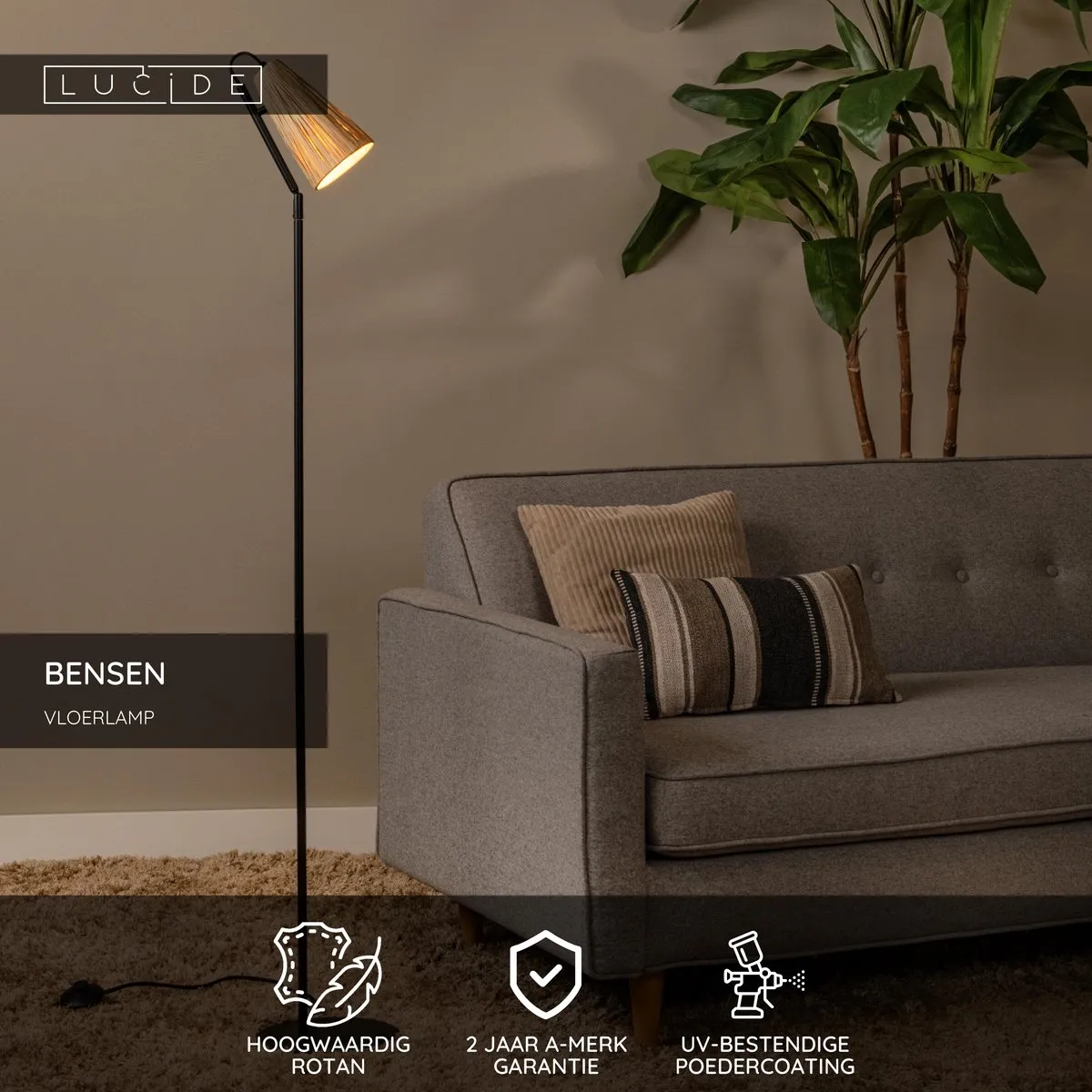 Lucide Bensen Vloerlamp E14 - Naturel