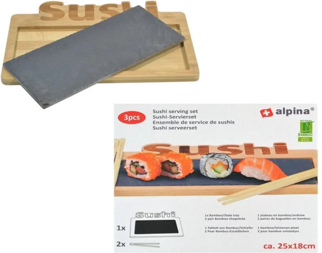 Alpina Serveerset Sushi 3-delig - 25x18x2cm - Bruin