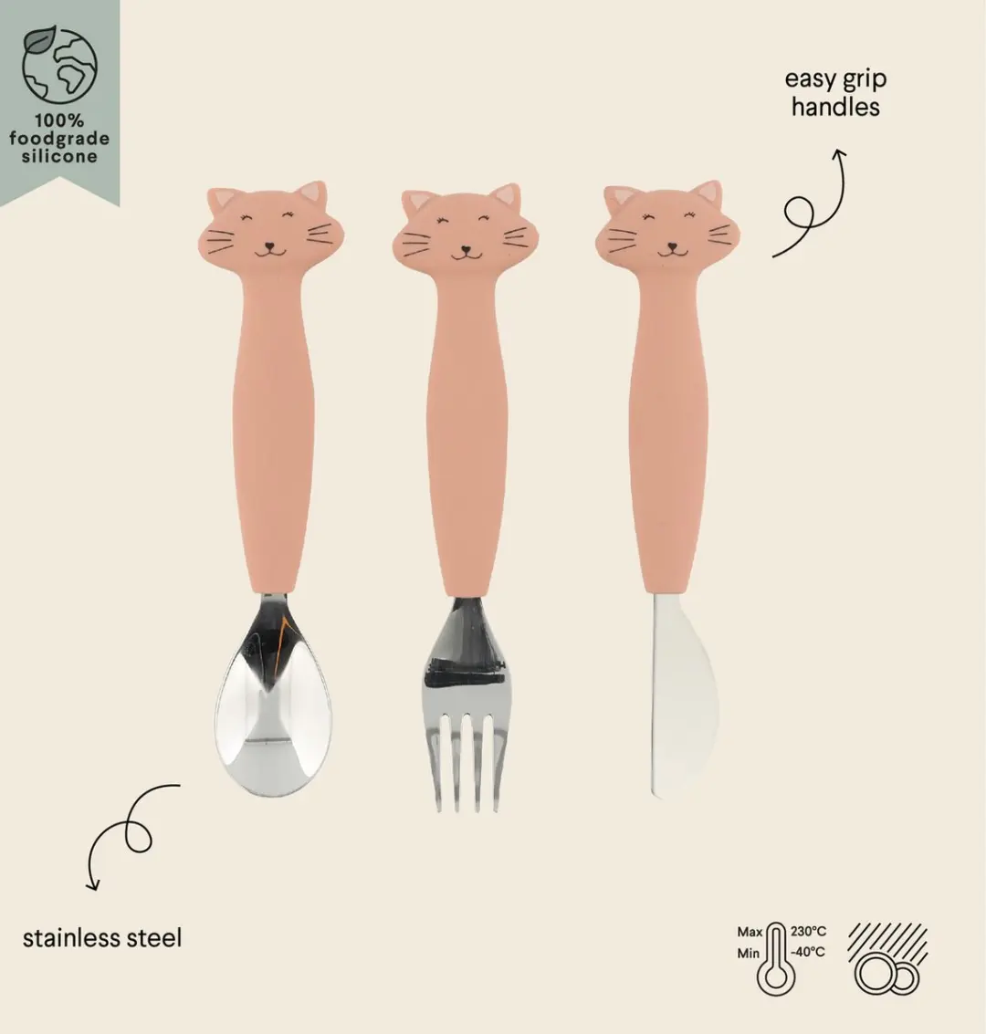 Trixie Babybestek Mrs. Cat - Eetset Siliconen Roze - afbeelding 4 van 5