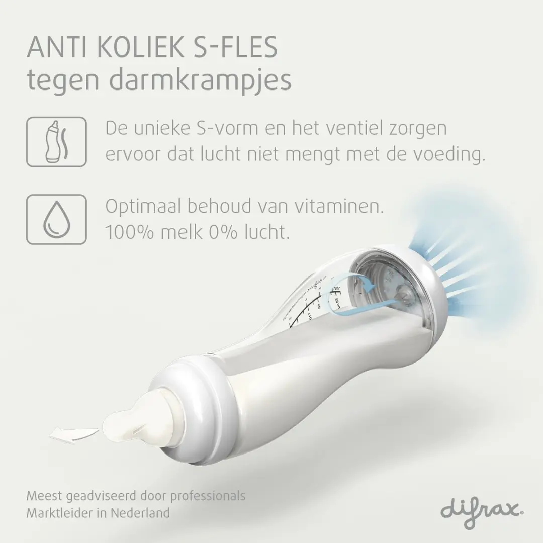 Difrax Babypakket Newborn - 6x Babyflessen 250ml - Glow-in-the-dark Fopspeen - Wit