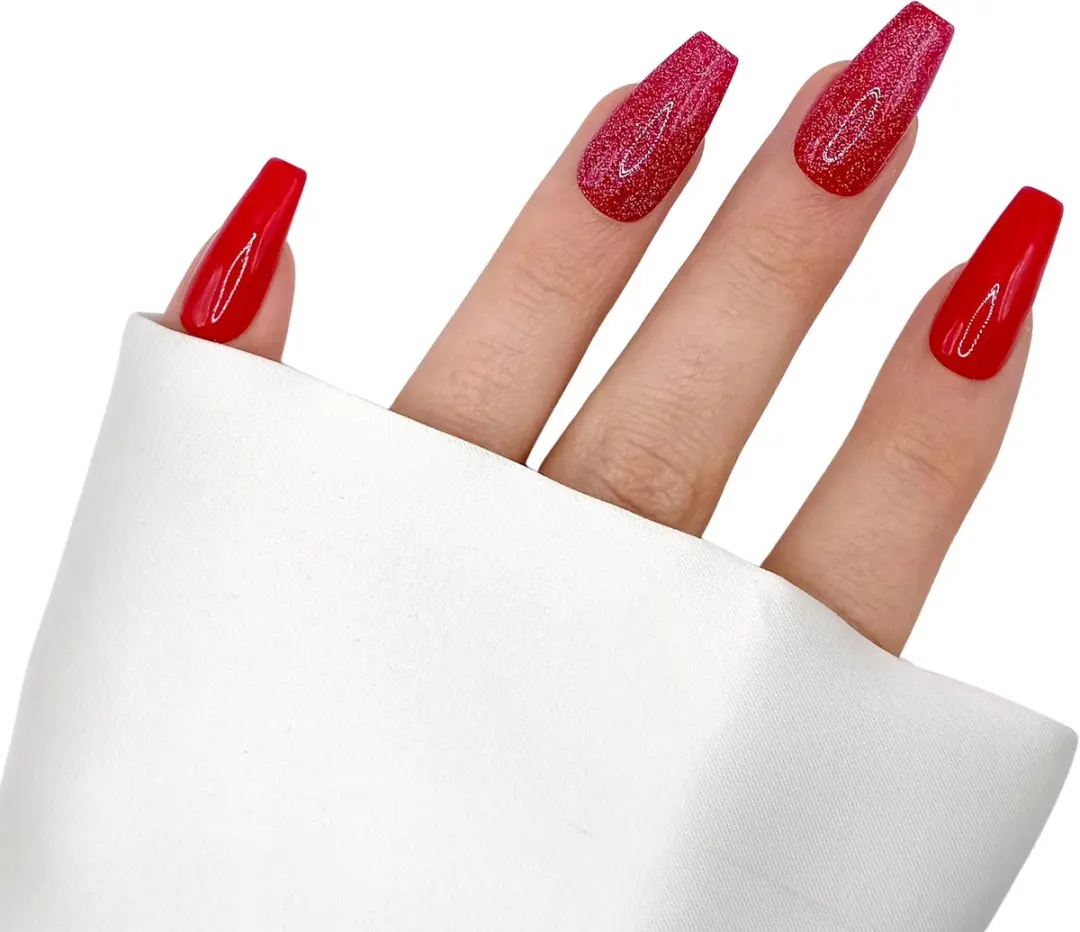 SD Press on Nails B-213 Plaknagels - 20 Stuks - Rood Glitter