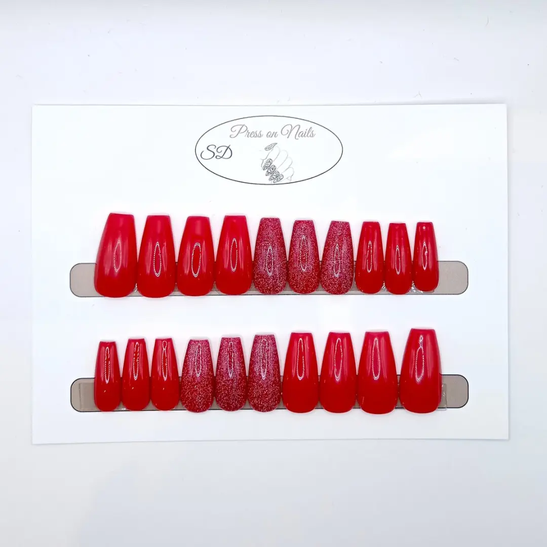 SD Press on Nails B-213 Plaknagels - 20 Stuks - Rood Glitter