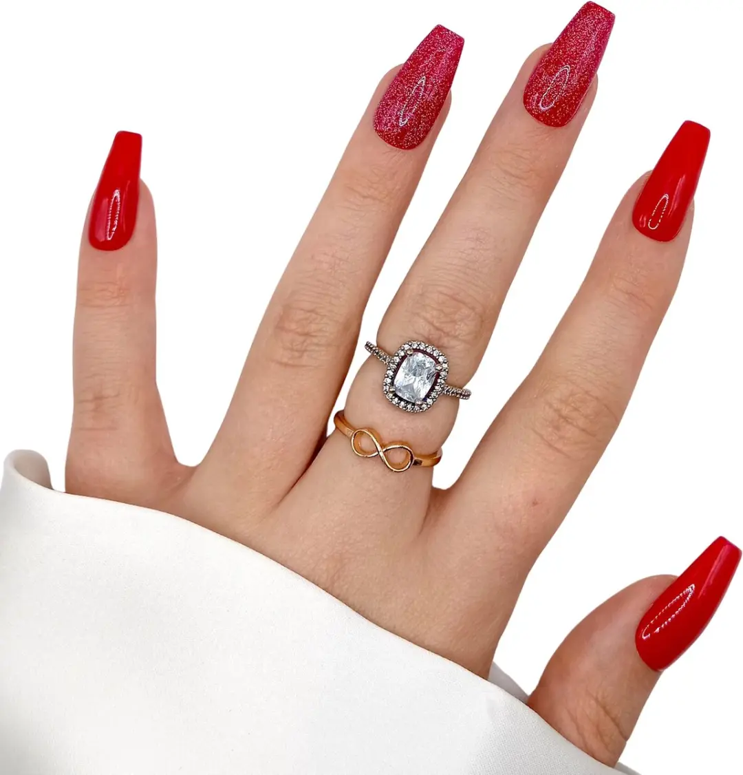 SD Press on Nails B-213 Plaknagels - 20 Stuks - Rood Glitter