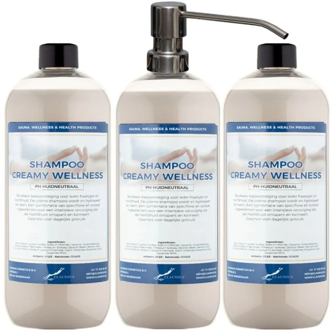 Splashbox Cosmetics Shampoo Creamy Wellness 1L - 3 Stuks met Zilveren Pomp