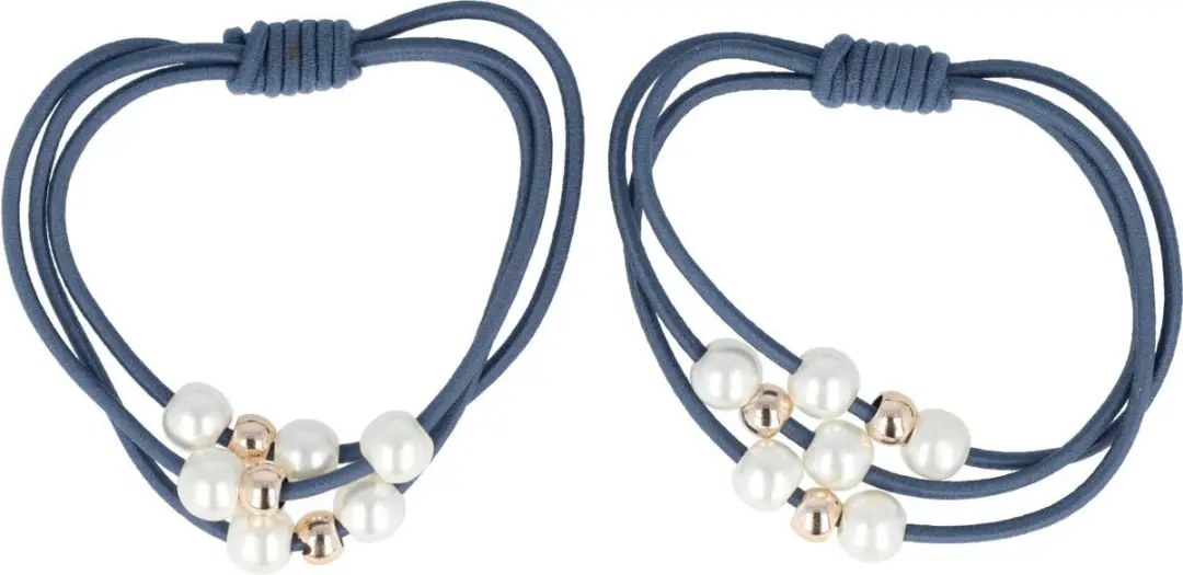 Haarsoires Haarelastieken Parelkralen Blauw/Wit/Goud
