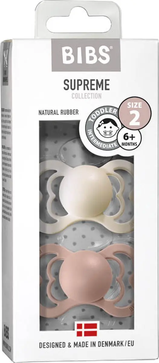 BIBS Supreme Speen Maat 2 - 2 Stuks - Natuurlijk Rubber - Ivory/Blush