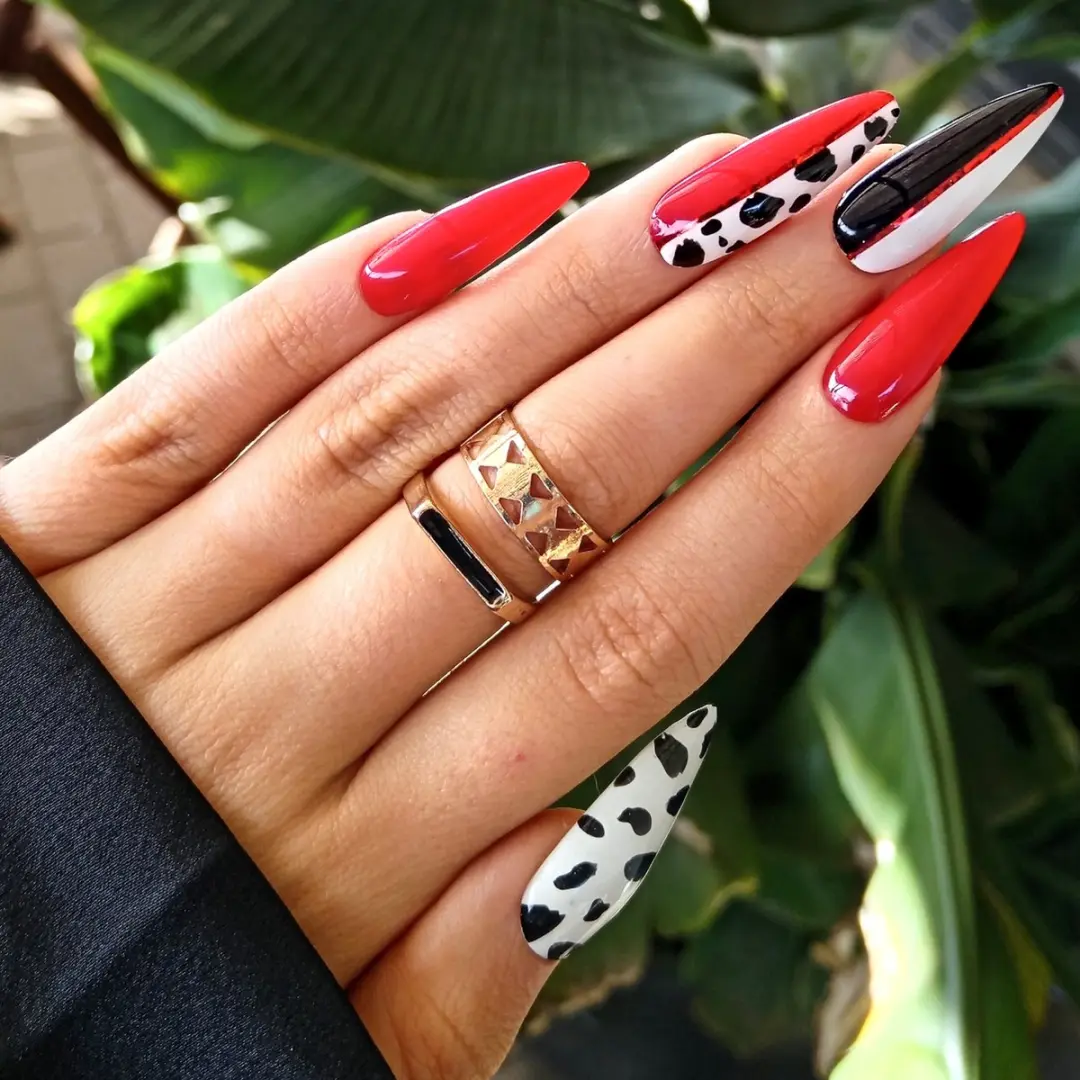 SD Press on Nails No. 118 Cruel-Là Plaknagels XL Stiletto - Rood/Zwart - 20 Stuks