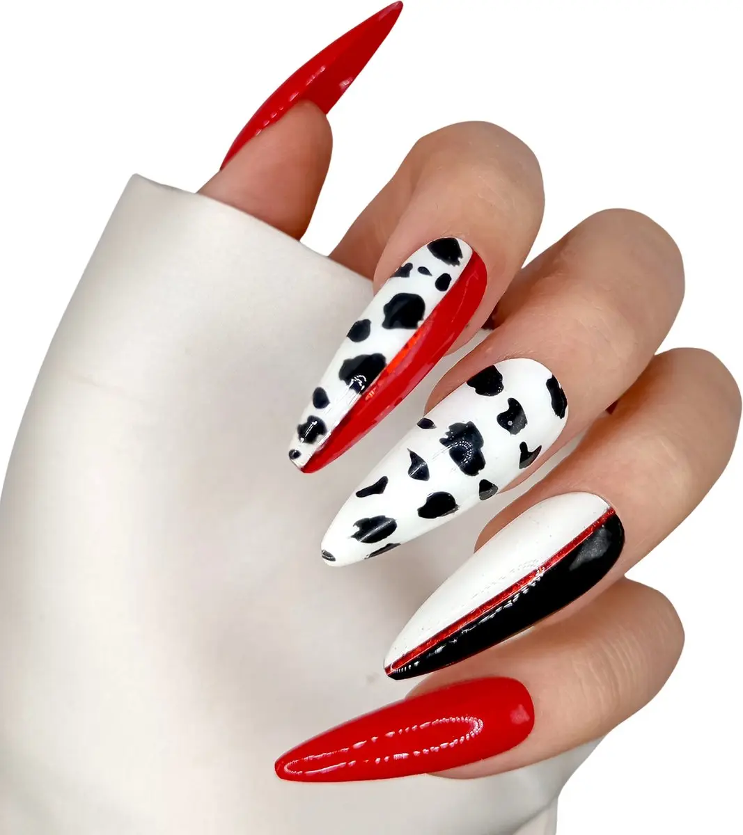 SD Press on Nails No. 118 Cruel-Là Plaknagels XL Stiletto - Rood/Zwart - 20 Stuks