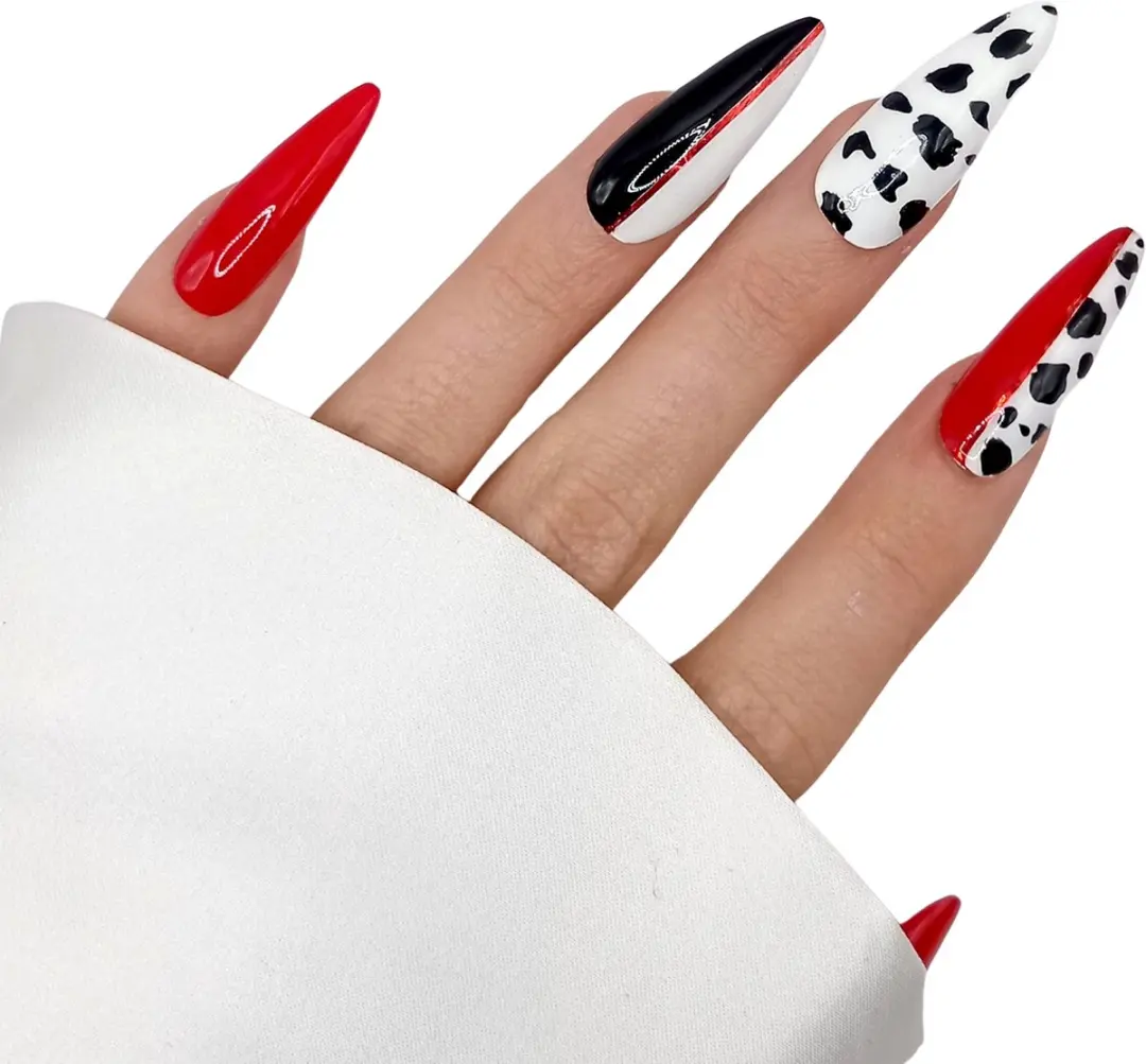 SD Press on Nails No. 118 Cruel-Là Plaknagels XL Stiletto - Rood/Zwart - 20 Stuks