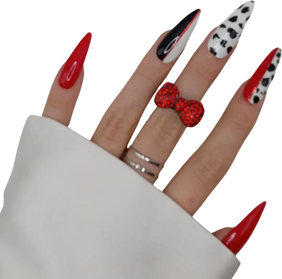 SD Press on Nails No. 118 Cruel-Là Plaknagels XL Stiletto - Rood/Zwart - 20 Stuks