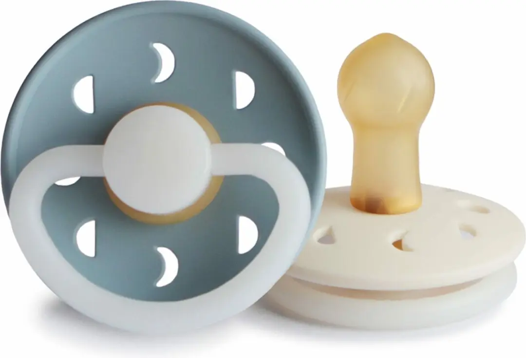 Mushie FRIGG Moon Night Fopspeen - 0-6 Maanden - 2 Stuks - Blauw/Crème
