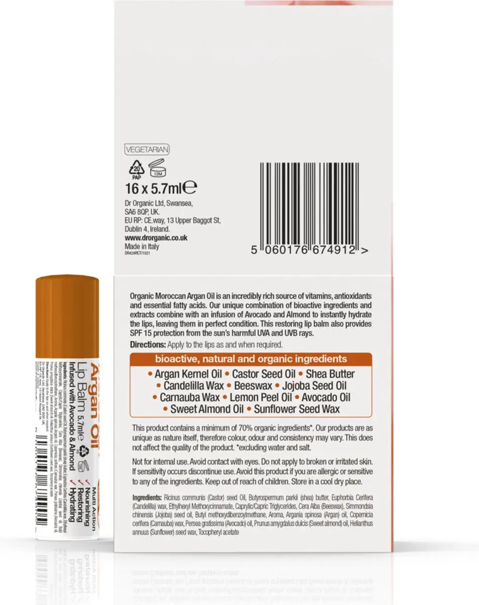 Dr. Organic Marokkaanse Arganolie Lippenbalsem 5,7ml