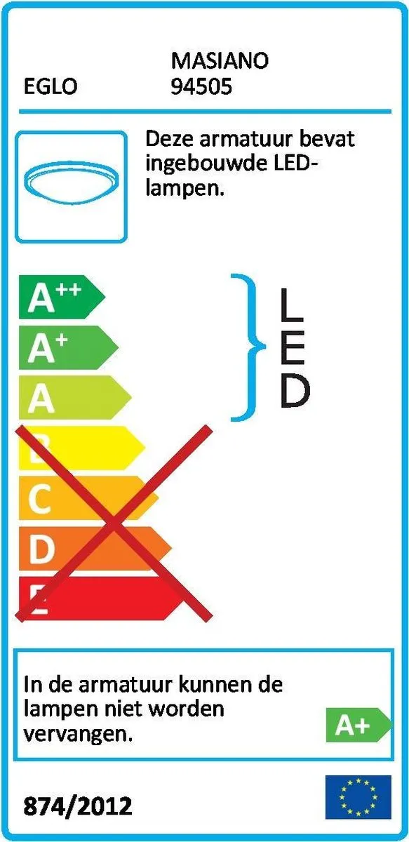 Eglo Masiano Plafondlamp - 1 Lichtpunt LED - Aluminium Grijs - afbeelding 6 van 6