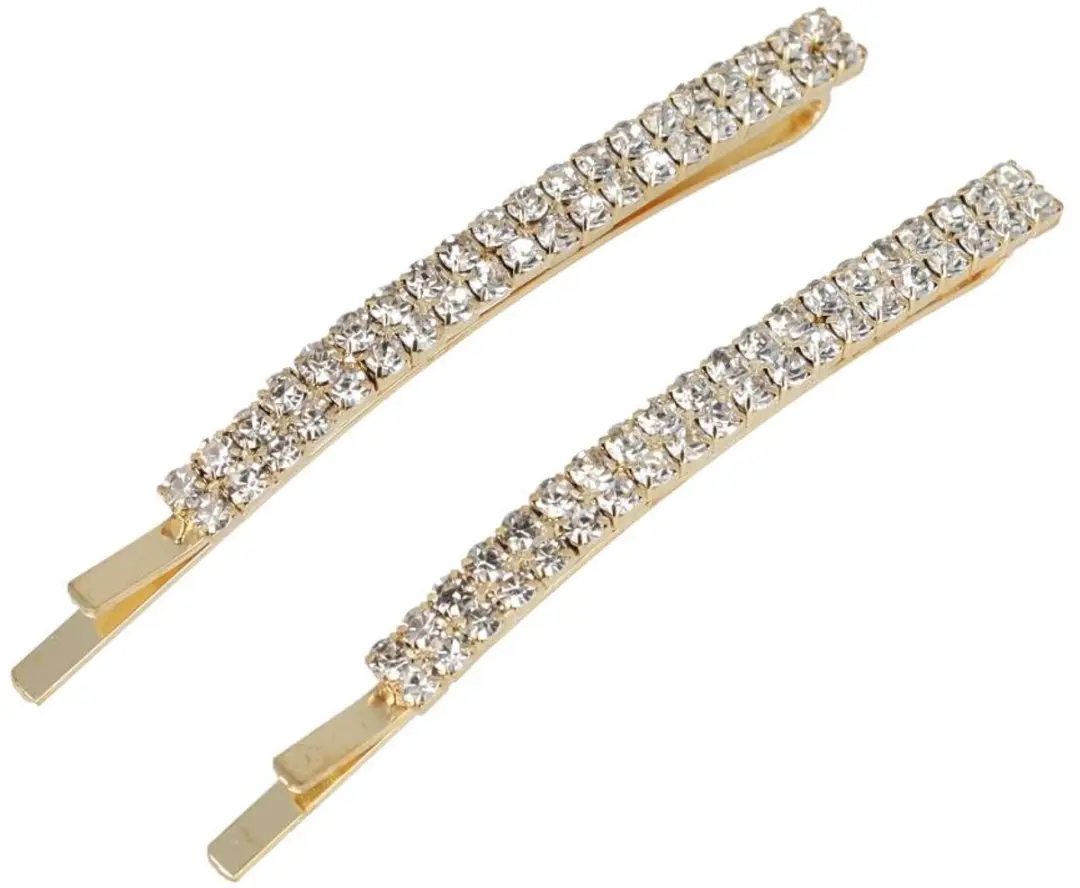 Haarsoires Schuifspeldjes Recht 6cm Goud - Strass - 2 Stuks