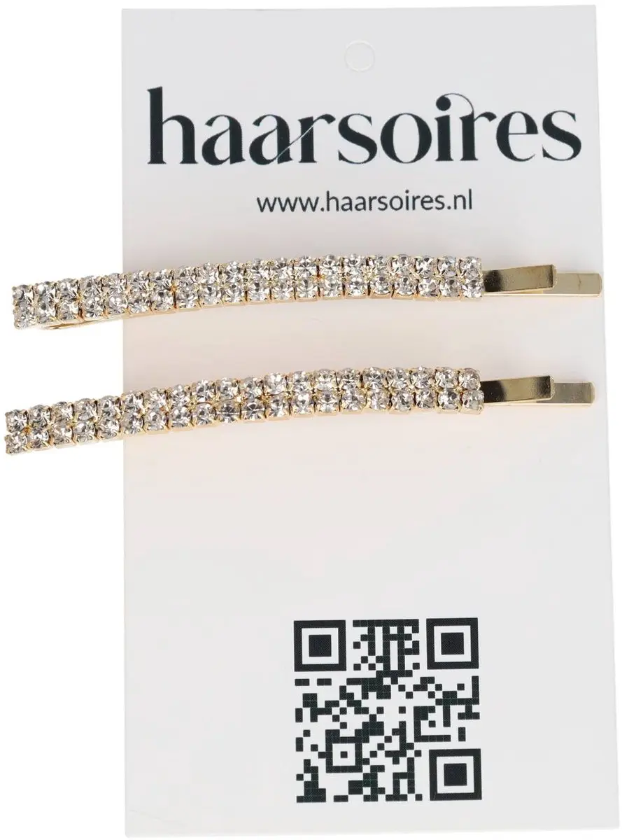 Haarsoires Schuifspeldjes Recht 6cm Goud - Strass - 2 Stuks