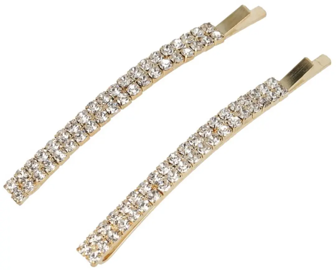 Haarsoires Schuifspeldjes Recht 6cm Goud - Strass - 2 Stuks