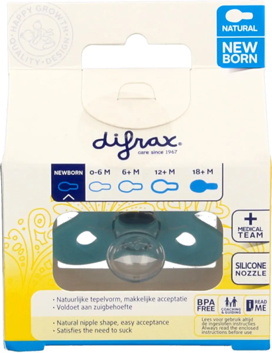Difrax Fopspeen Newborn Natural - Prematuur/Grijs