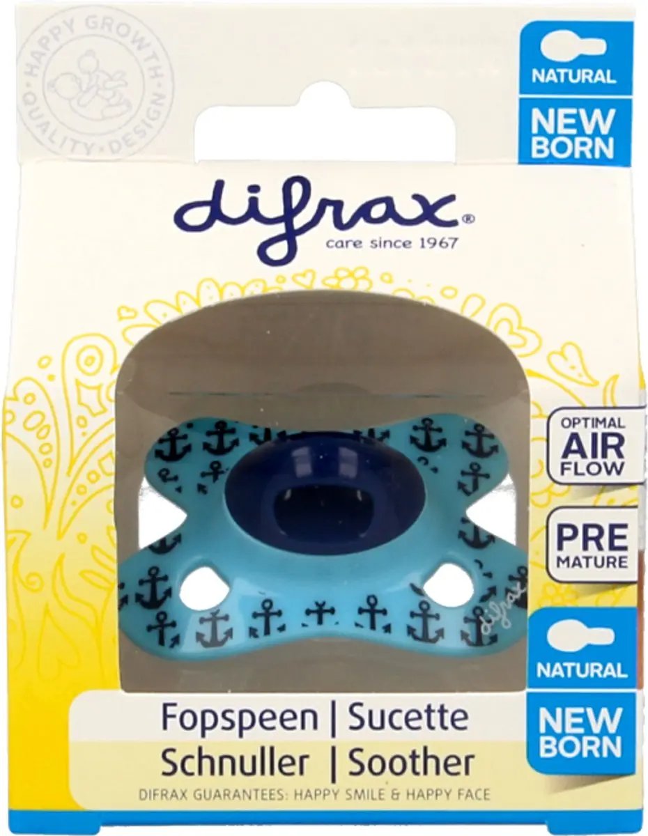 Difrax Fopspeen Newborn Natural - Prematuur/Grijs