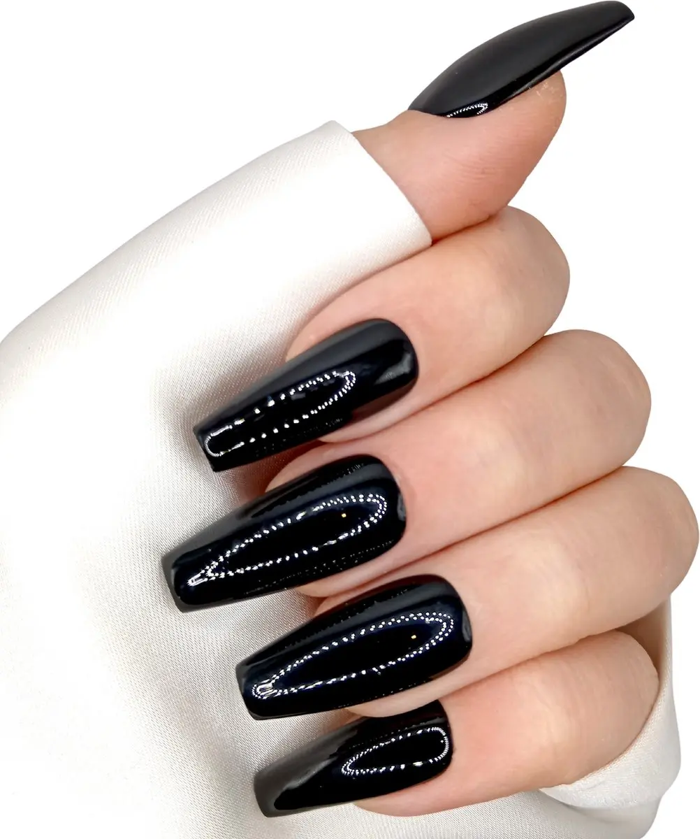 SD Press on Nails B-212 Plaknagels - 20 Stuks - Zwart Coffin