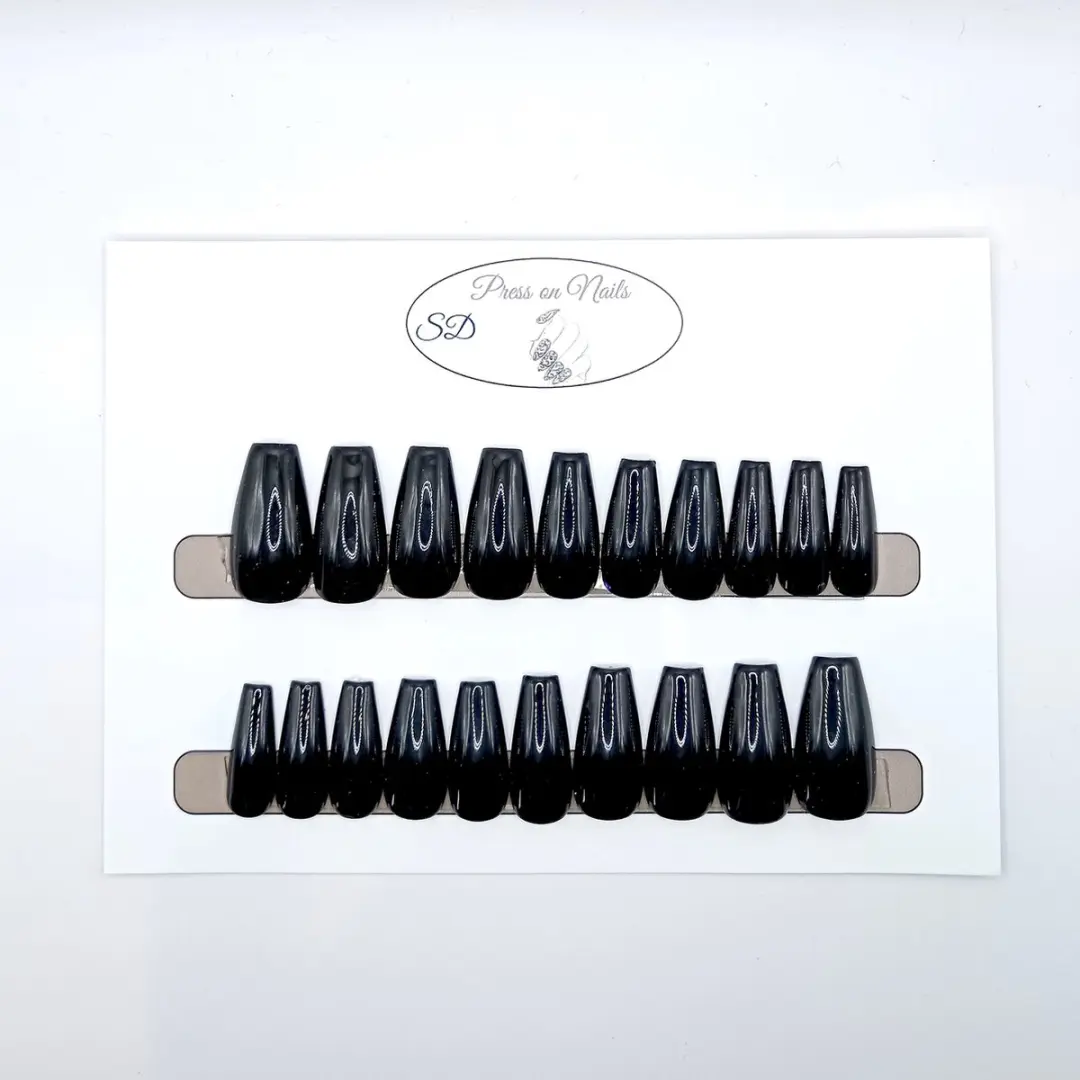 SD Press on Nails B-212 Plaknagels - 20 Stuks - Zwart Coffin