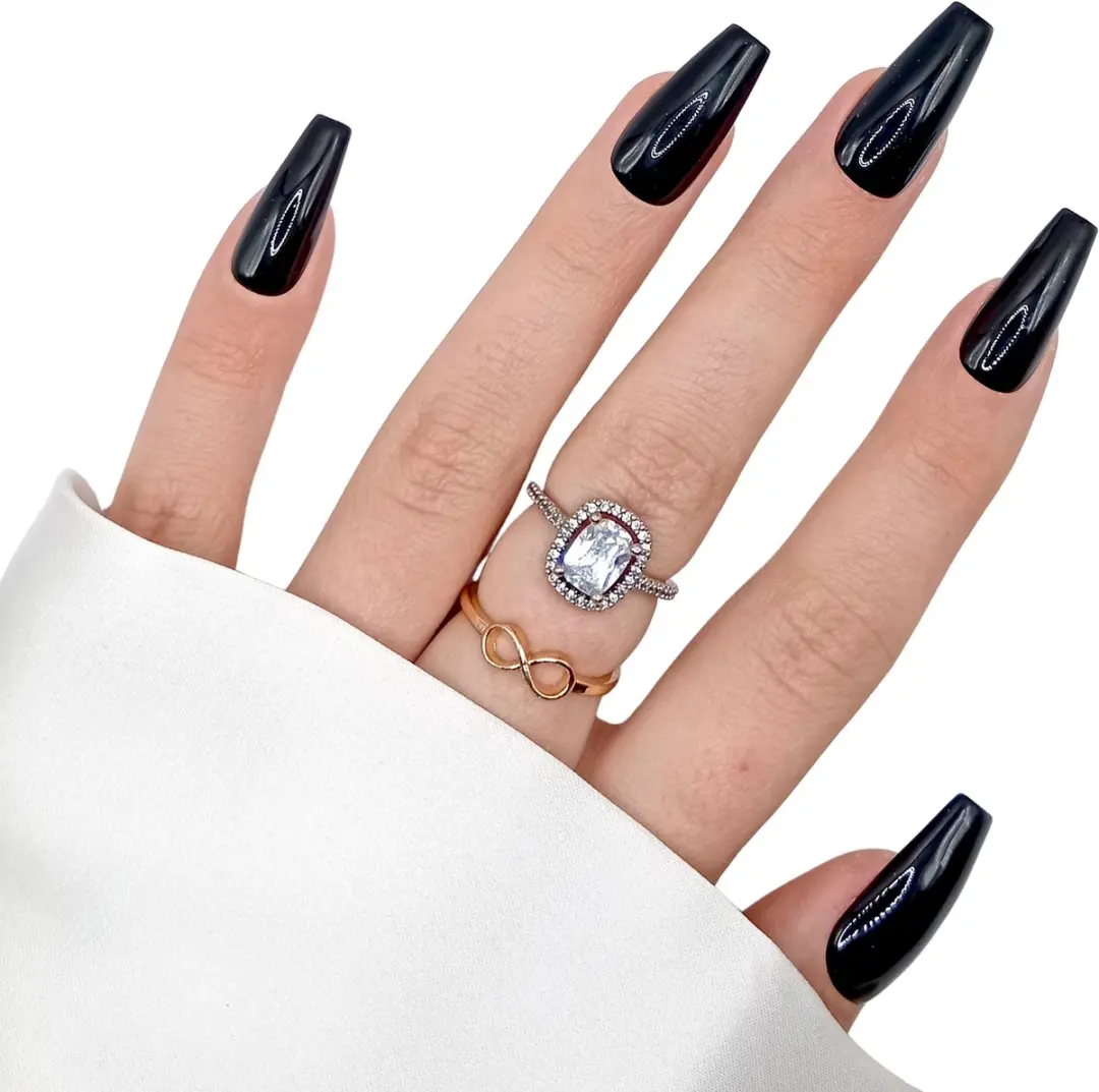 SD Press on Nails B-212 Plaknagels - 20 Stuks - Zwart Coffin