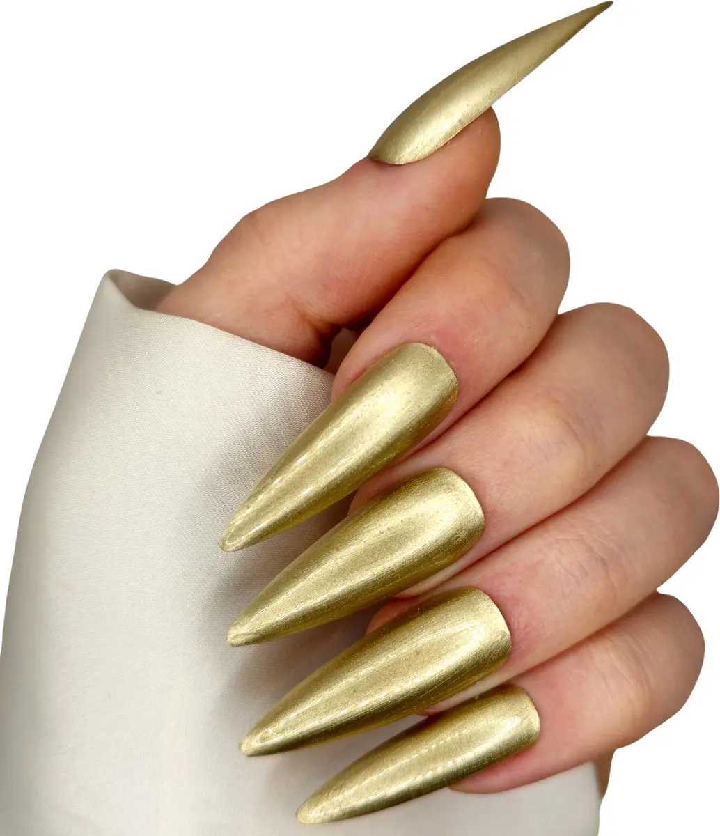 SD Press on Nails B97 XL Stiletto Metallic Goud