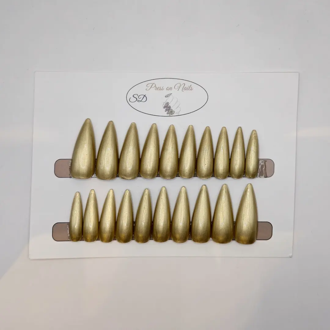 SD Press on Nails B97 XL Stiletto Metallic Goud - 20 Nagels