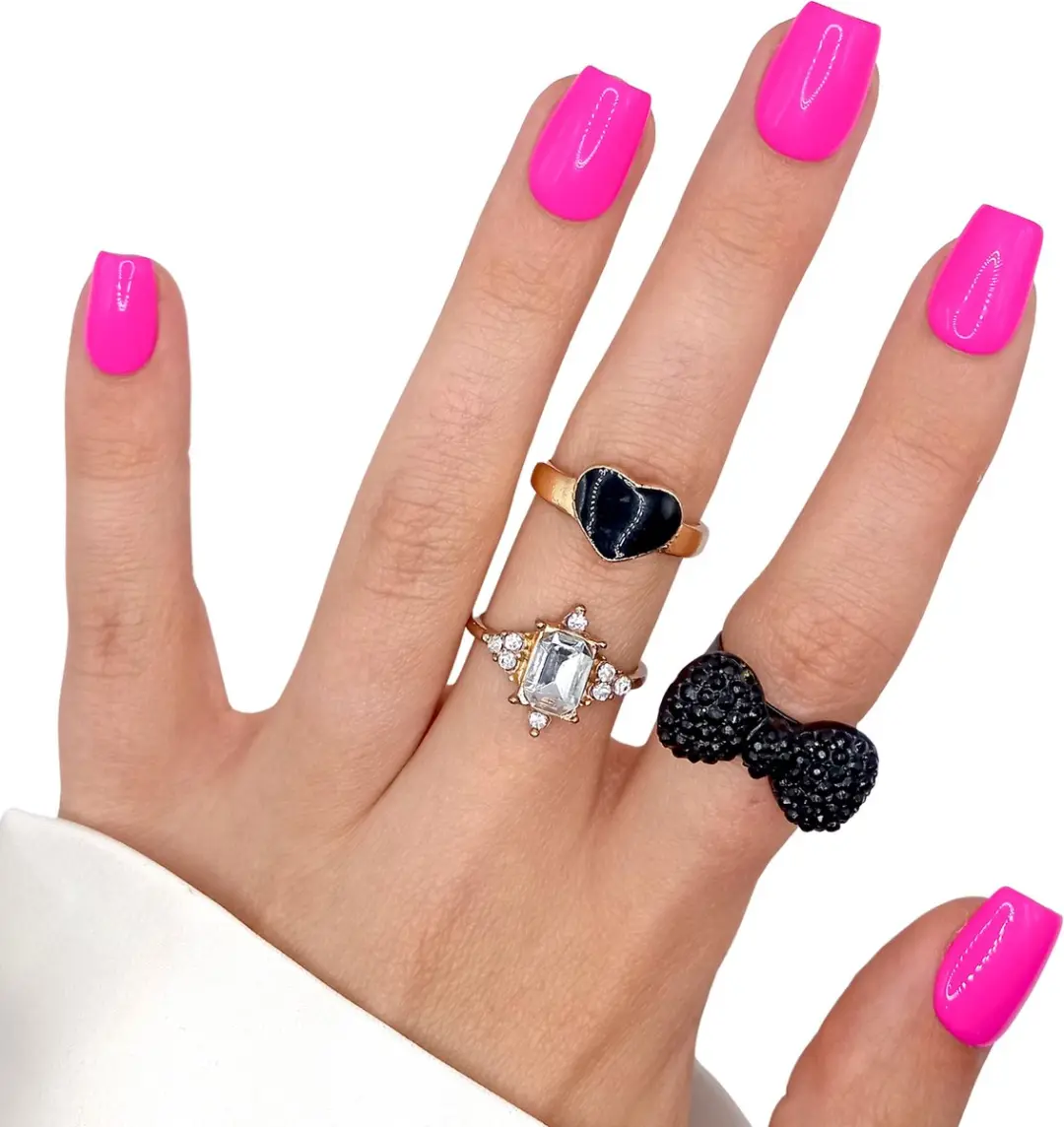 SD Press on Nails B-123 Neon Pink Plaknagels - 20 Stuks XS Coffin