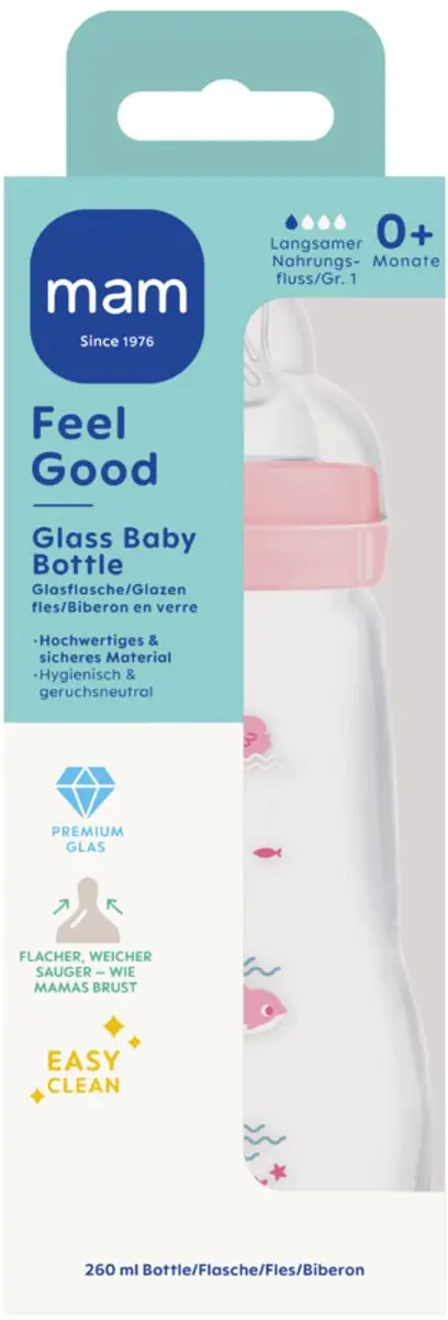 MAM Feel Good Glass Babyfles 260ml - Roze
