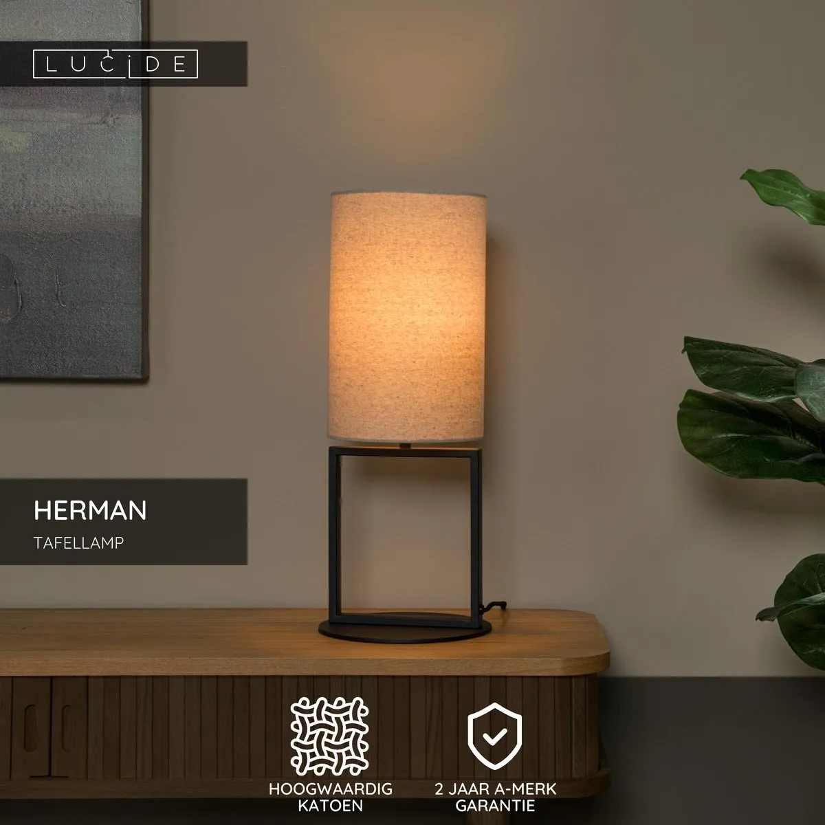 Lucide Herman Tafellamp Ø20cm - Beige
