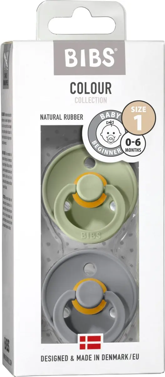 BIBS Colour Pacifier Stage 1 - 2 Stuks - Sage/Grijs